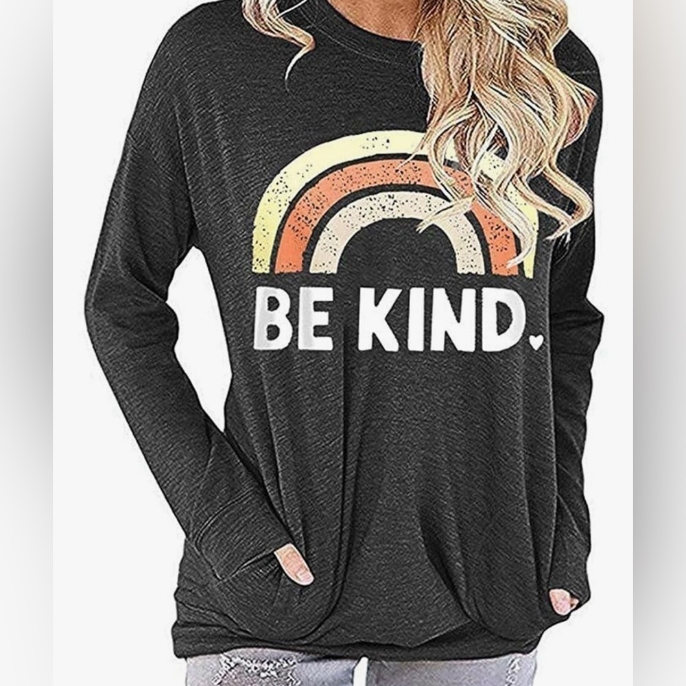 FuyxxmerBe Kind rainbow Sweatshirt with Pockets-like newSz M-L☀️Lake life!​​ - Picture 13 of 14